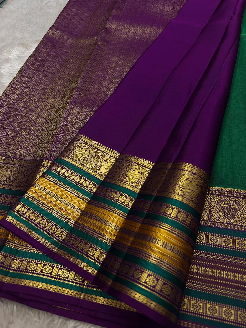 Dark Green & Vadamalli 2gm Zari Elegance Kanchipuram Handloom Silk Saree SS24790