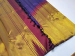 Load image into Gallery viewer, Classic Gold &amp; Steel Blue Rising Border Kanchipuram Handloom Silk Saree SS26022

