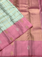 Load image into Gallery viewer, Classic Pastel Sea Green &amp; Baby Pink 2gm Zari Kanchipuram Handloom Silk Saree SS25928
