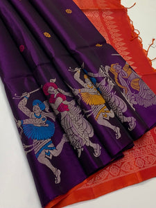Classic Violet & Orange Elegance Handloom Soft Silk Saree SS26114
