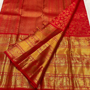 Classic Scarlet Red Bridal Elegance Kanchipuram Handloom Silk Saree SS20176