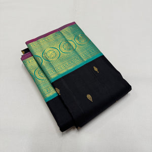 Classic Charcoal Black & Turquoise Green 2gm Zari Kanchipuram Handloom Silk Saree SS25636