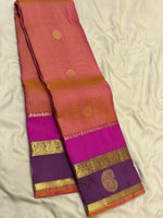 Load image into Gallery viewer, Classic Orange Rose &amp; Vadamalli 2gm Zari Oosi Checks Elegance Kanchipuram Handloom Silk Saree SS27640
