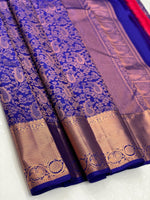 Load image into Gallery viewer, Classic Royal Blue &amp; Rose Pink 2gm Zari Kanchipuram Handloom Silk Saree SS26607
