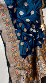 Load image into Gallery viewer, Classic Blue &amp; Black Elegance Banarasi Handloom Katan Silk Saree SS25420
