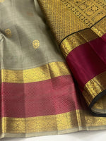 Load image into Gallery viewer, Classic Shadow Grey &amp; Black 2gm Zari Elegance Kanchipuram Handloom Silk Saree SS27616
