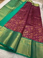 Load image into Gallery viewer, Classic Wine Red &amp; Sea Green 2gm Zari Bridal Elegance Kanchipuram Handloom Silk Saree SS24480
