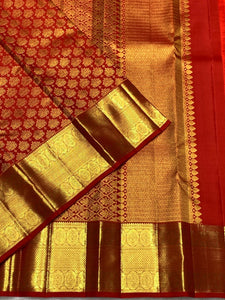 Classic Deep Orange 2gm Zari Bridal Elegance Kanchipuram Handloom Silk Saree SS25449