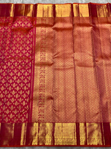 Classic Pinkish Orange 2gm Zari Bridal Elegance Kanchipuram Handloom Silk Saree SS25983