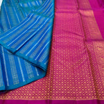 Load image into Gallery viewer, Classic Peacock Blue &amp; Magenta 1gm Zari Elegance Kanchipuram Handloom Silk Saree SS24756
