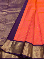 Load image into Gallery viewer, Classic Peachy Orange &amp; Violet 1gm Zari Kanchipuram Handloom Silk Saree SS25814
