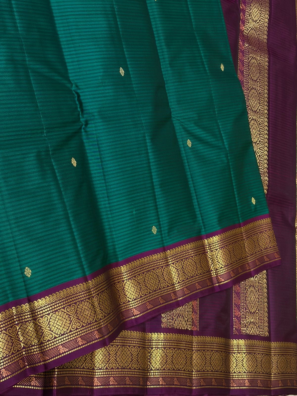 Classic Teal Green & Purple Traditional Butta Kanchipuram Handloom Silk Saree SS26596
