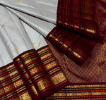 Load image into Gallery viewer, Classic Silver Grey &amp; Berry Plum 2gm Zari Elegance Kanchipuram Handloom Silk Saree SS27624
