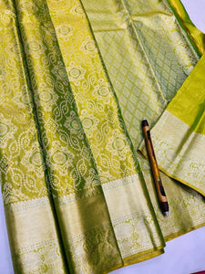 Classic Lime Bridal Elegance Kanchipuram Handloom Silk Saree SS25998