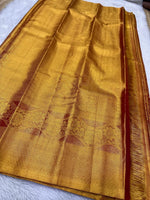 Load image into Gallery viewer, Classic Gold Orange Dual Shade Bridal Elegance Kanchipuram Handloom Silk Saree SS23613
