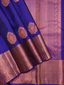 Classic Royal Blue Copper Elegance Kanchipuram Handloom Silk Saree SS23482