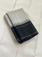 Load image into Gallery viewer, Classic White &amp; Black Checker Elegance Kanchipuram Handloom Silk Saree SS24718
