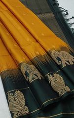 Load image into Gallery viewer, Classic Mango Yellow &amp; Bottle Green Handloom Soft Silk Saree SS27268
