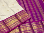 Load image into Gallery viewer, Classic Cream &amp; Wine Red 2gm Zari Vaira Oosi Zari Butta Elegance Kanchipuram Handloom Silk Saree SS28303
