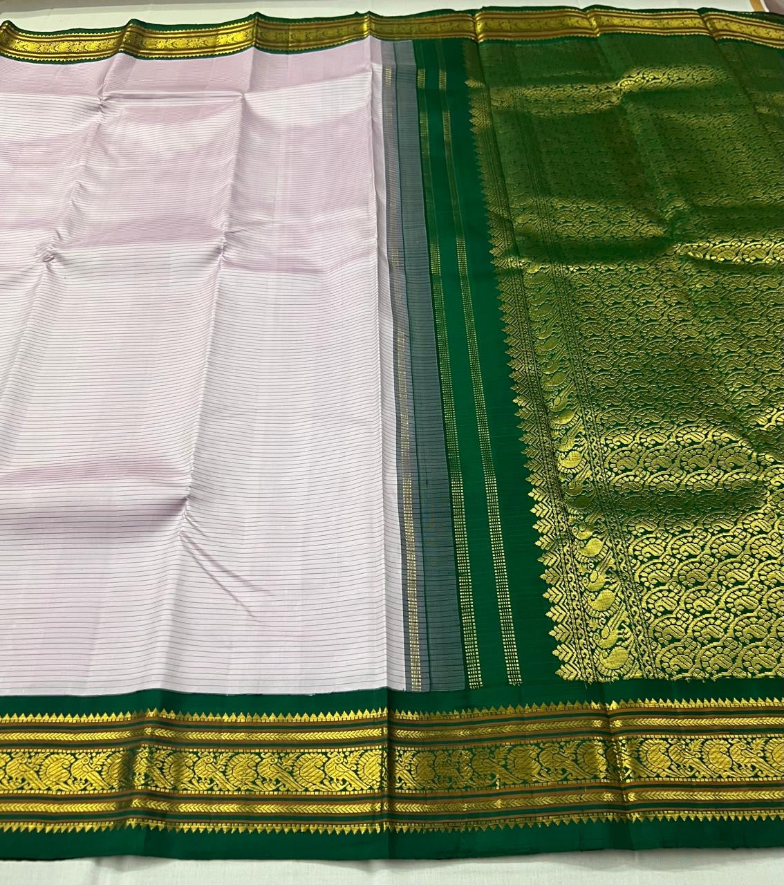 Pastel Lilac & Dark Green 2gm Zari Kanchipuram Handloom Silk Saree SS26015