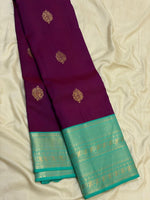 Load image into Gallery viewer, Classic Berry Plum &amp; Sea Green 1gm Zari Elegance Kanchipuram Handloom Silk Saree SS28076
