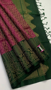 Classic Wine Red & Bottle Green Elegance Handloom Soft Silk Saree SS24305