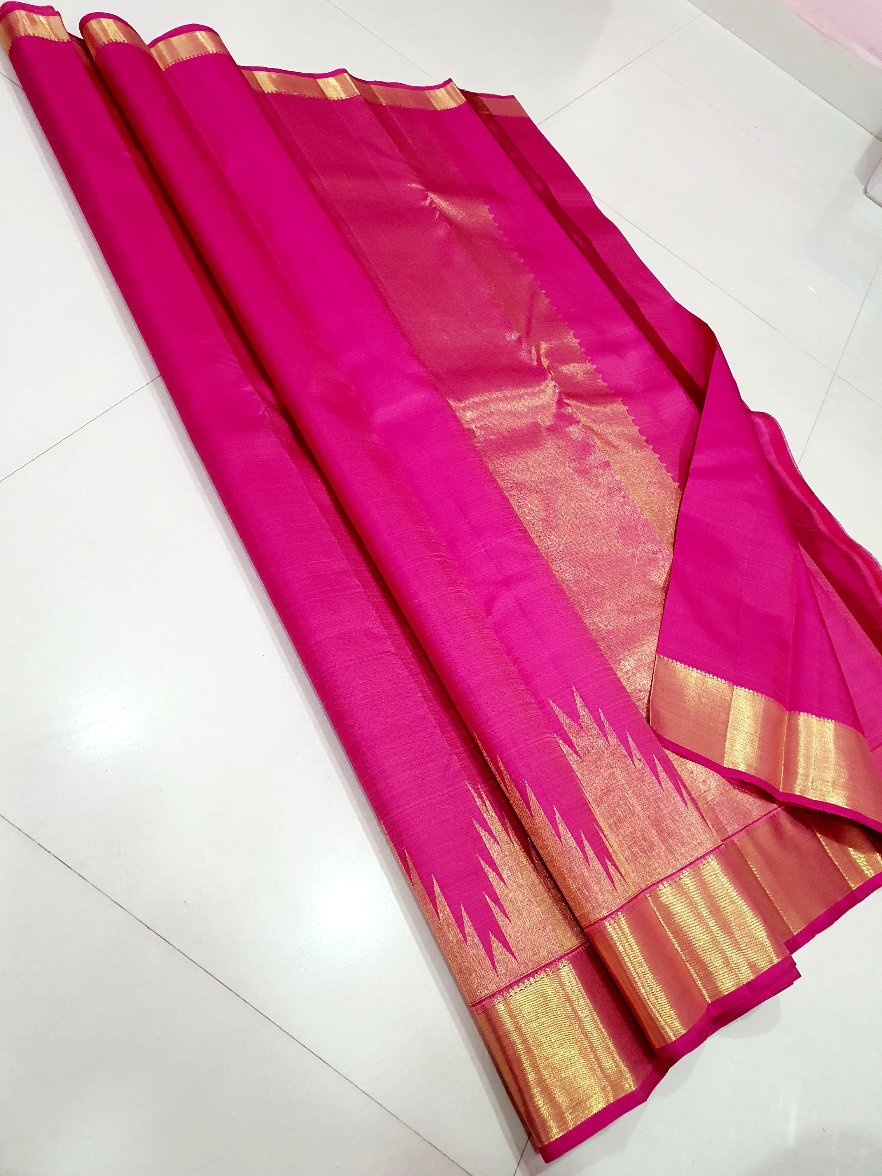 Classic Bright Pink Fancy Silk Temple Border Kanchipuram Handloom Silk Saree SS25643