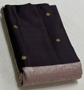 Classic Cocoa & Mud Brown 2gm Zari Elegance Kanchipuram Handloom Silk Saree SS25201