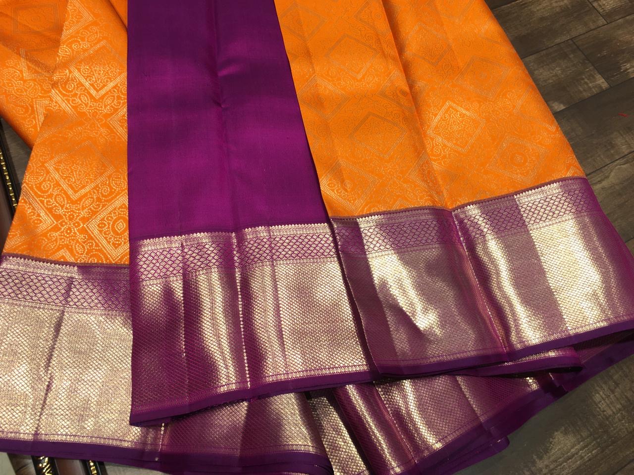 Classic Tangerine Orange & Vadamalli Bridal Elegance Kanchipuram Handloom Silk Saree SS26697