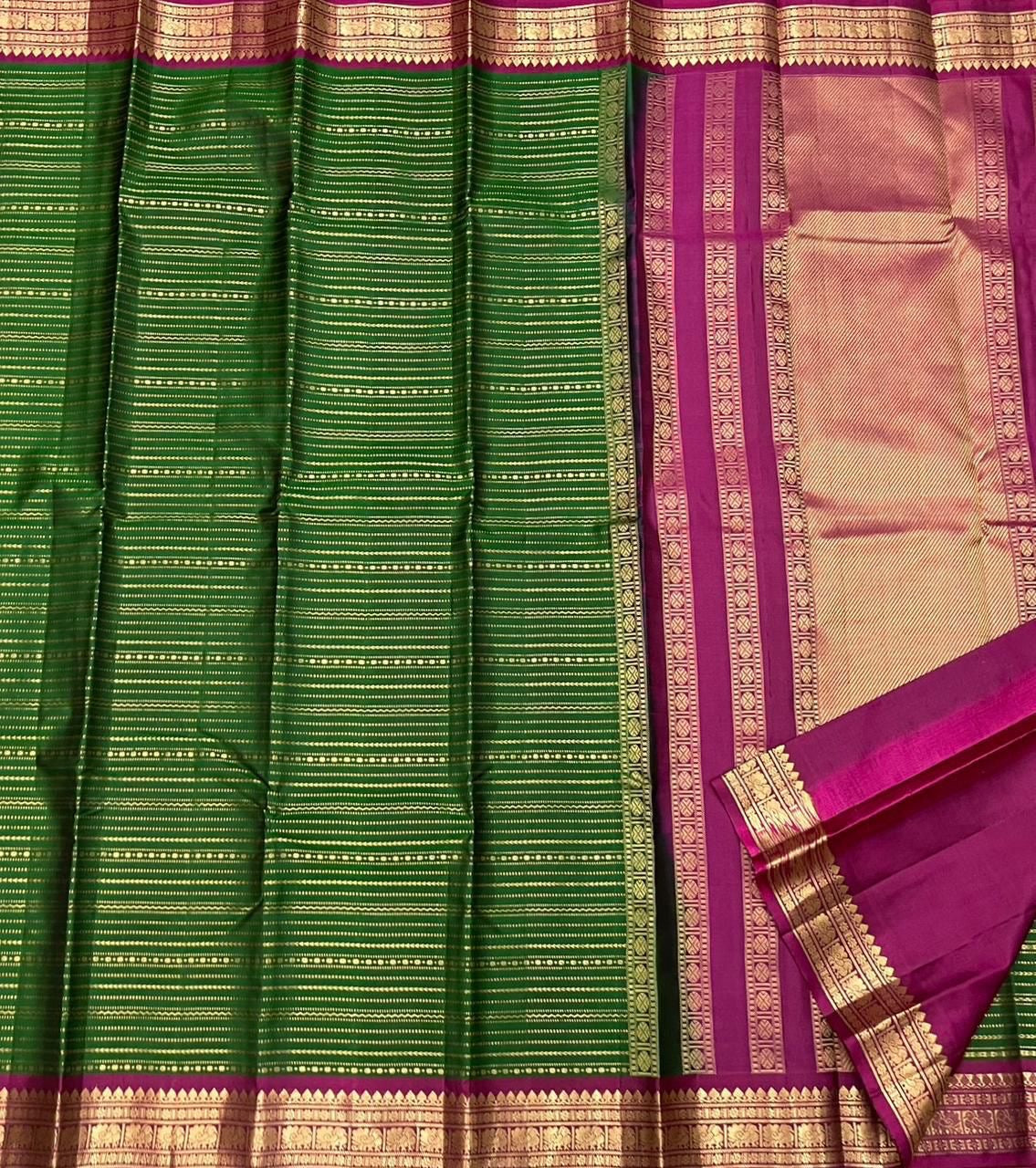 Classic Bottle Green & Wine Red Elegance Kanchipuram Handloom Silk Saree SS24456