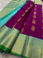 Load image into Gallery viewer, Classic Magenta &amp; Sea Green Bridal Elegance Kanchipuram Handloom Silk Saree SS27632

