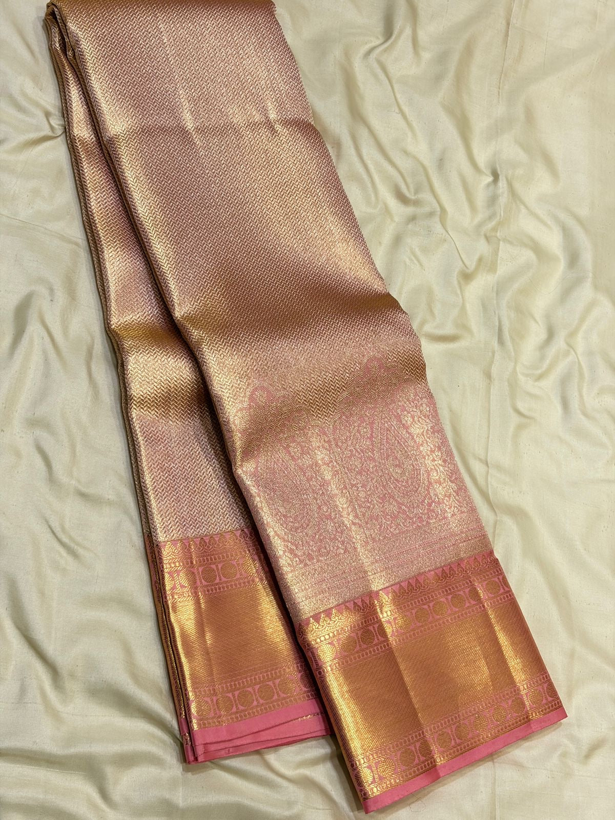 Classic Rose & Gold 2gm Zari Brocade Tissue Bridal Elegance Kanchipuram Handloom Silk Saree SS26662