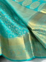 Load image into Gallery viewer, Classic Turquoise 2gm Zari Bridal Elegance Kanchipuram Handloom Silk Saree SS23867
