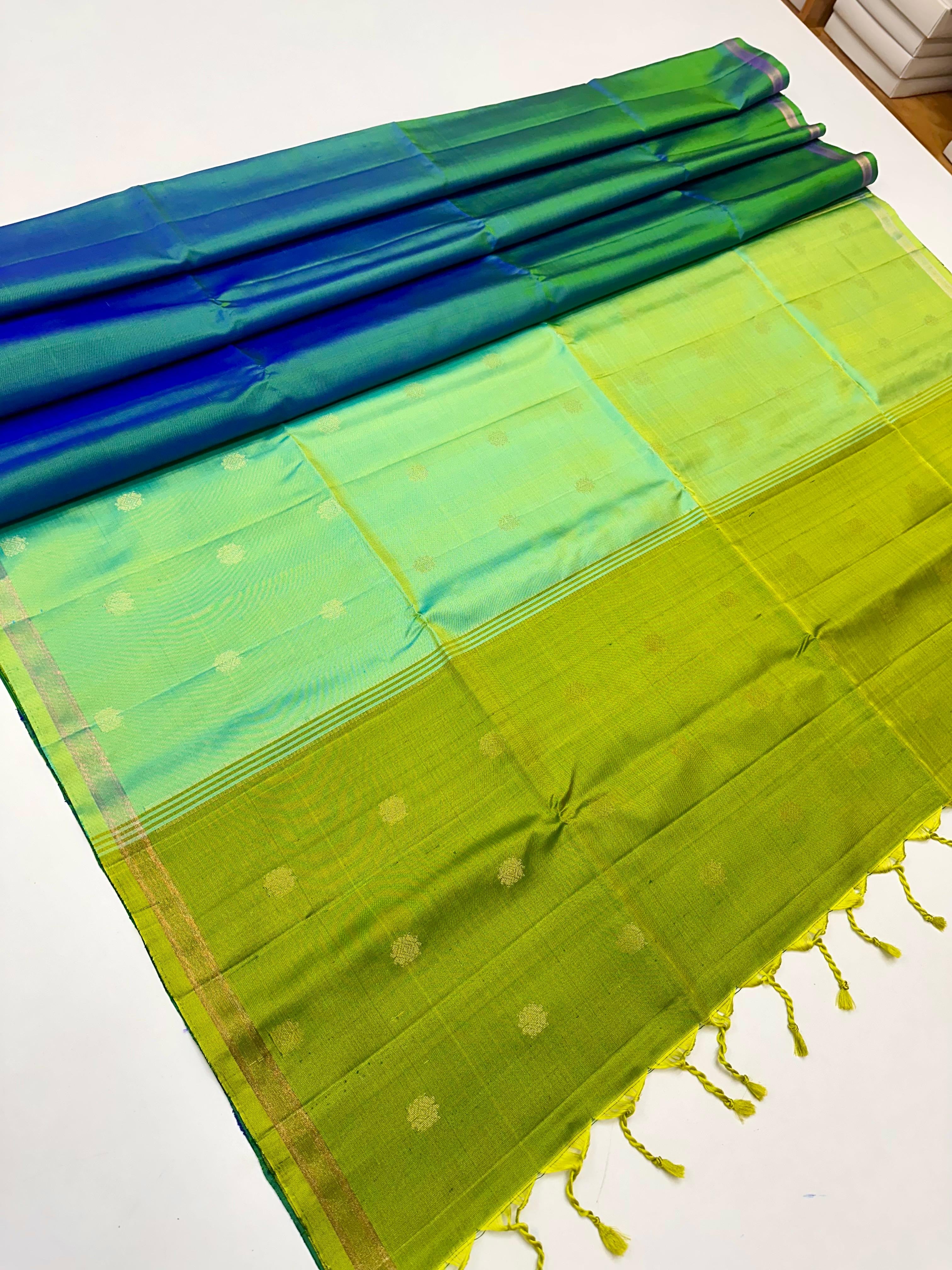 Classic Peacock Green & Light Green Elegance Handloom Soft Silk Saree SS26532