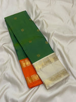 Load image into Gallery viewer, Classic Dark Olive Green Cream &amp; Orange 1gm Zari Ganga Jamuna Elegance Kanchipuram Handloom Silk Saree SS28571
