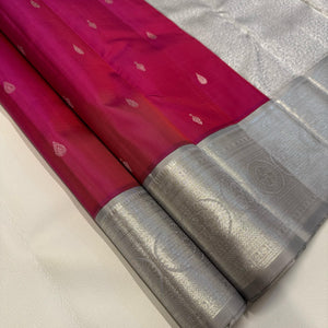 Classic Pink & Silver Grey 2gm Zari Elegance Kanchipuram Handloom Silk Saree SS24470