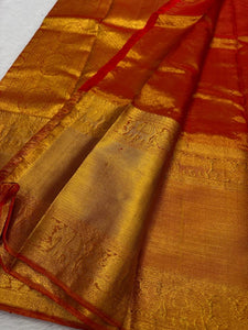 Classic Gold Red Blend Bridal Elegance Kanchipuram Handloom Silk Saree SS20178