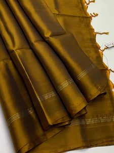 Classic Golden Mustard Elegance Plain Handloom Soft Silk Saree SS26130