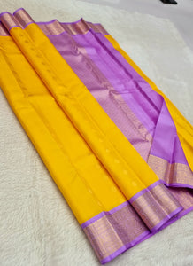 Classic Sunny Yellow & Lavender Kanchipuram Handloom Silk Saree SS25813