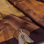 Load image into Gallery viewer, Classic Shimmer Beige &amp; Coffee Brown 1gm Zari Elegance Kanchipuram Handloom Silk Saree SS24848
