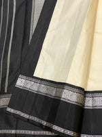 Load image into Gallery viewer, Classic Cream &amp; Black Kanchipuram Handloom Silk Saree SS26333
