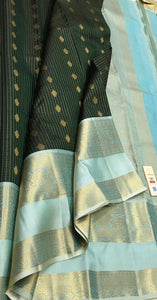 Classic Bottle Green & Sky Blue Elegance Handloom Soft Silk Saree SS26464