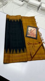 Load image into Gallery viewer, Classic Charcoal Black &amp; Dijon Mustard Korvai Temple Kanchipuram Handloom Silk Saree SS25918
