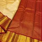 Load image into Gallery viewer, Classic Butter Cream &amp; Chilli Red Bridal Elegance Kanchipuram Handloom Silk Saree SS28061
