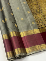 Load image into Gallery viewer, Classic Shadow Grey &amp; Black 2gm Zari Elegance Kanchipuram Handloom Silk Saree SS27616
