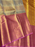 Load image into Gallery viewer, Classic Shimmer Blue &amp; Fuchsia Pink 2gm Zari Tissue Brocade Bridal Elegance Kanchipuram Handloom Silk Saree SS27097
