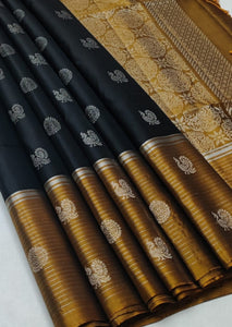 Classic Black & Mustard Gold Elegance Handloom Soft Silk Saree SS24731