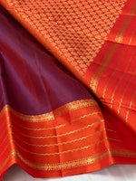 Load image into Gallery viewer, Dark Wine Red &amp; Orange 2gm Zari Elegance Kanchipuram Handloom Silk Saree SS24116
