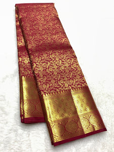 Classic Ruby Pink 2gm Zari Bridal Elegance Kanchipuram Handloom Silk Saree SS25370