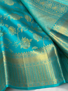 Classic Sky Blue 2gm Zari Elegance Kanchipuram Handloom Silk Saree SS24059